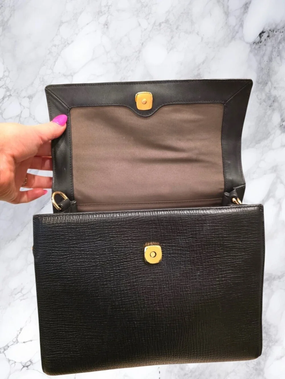 Luana Italy Black Leather Top Handle Satchel Crossbody Gold Chain Handbag